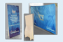 Foamcore easel back stand for pharmaceutical trade show with matching banner to be hung from pole
